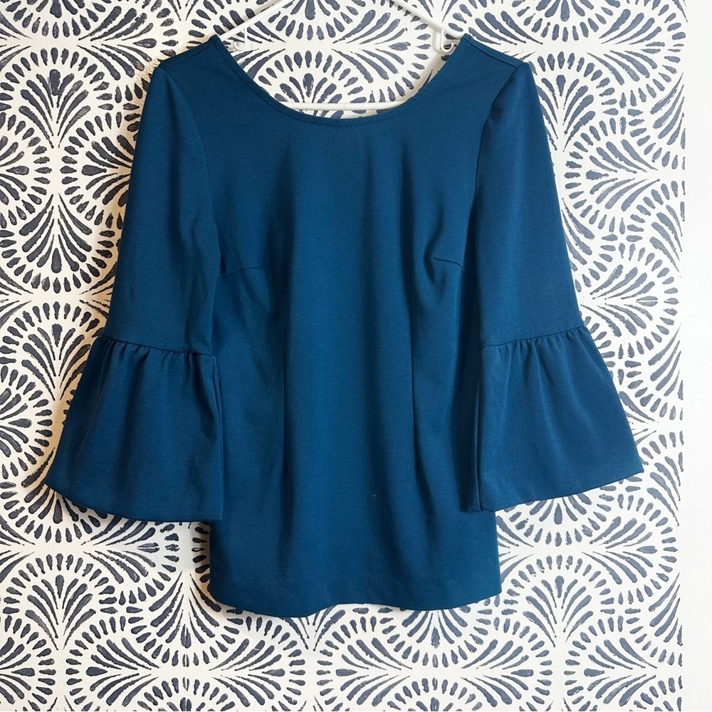 Boden Peacock Blue Bell Sleeve Ponte Knit Betty Top